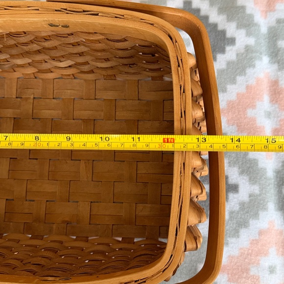 Vintage Tan wooden striped Woven Basket - Picture 7 of 9